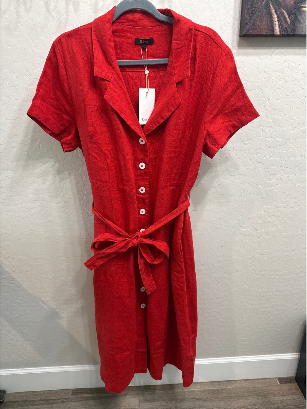 Quince 100% linen dress Red size Large season 2025